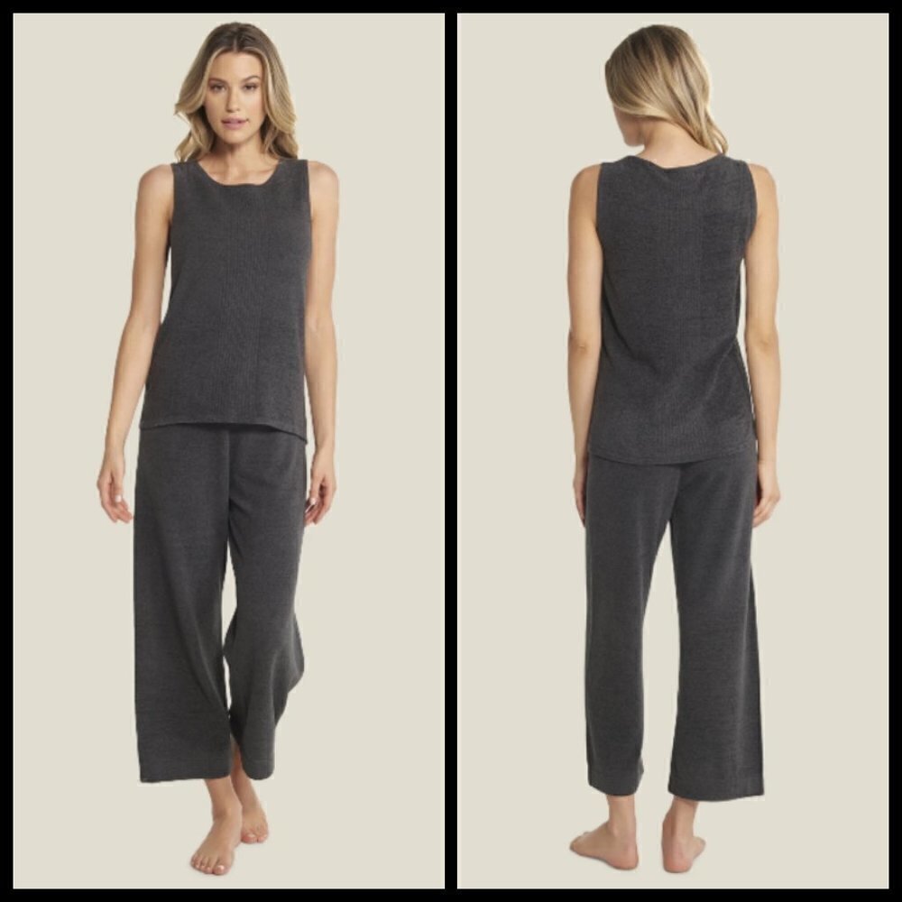 💕BAREFOOT DREAMS💕 CozyChic Ultra Lite Sleeveless Boatneck Tee Carbon Large NWT
